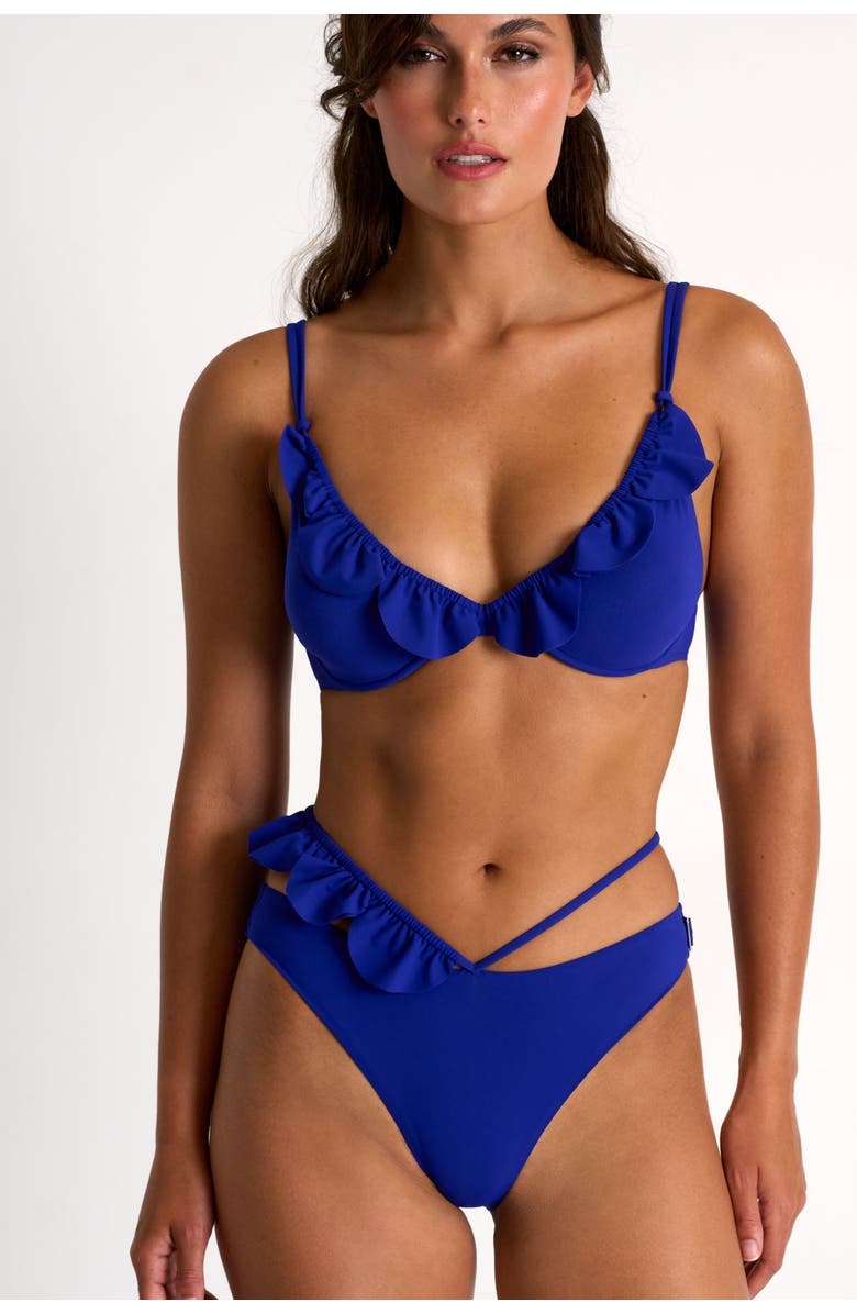 SHAN Balconette Bikini Top With Petals Details, Main, color, Blue