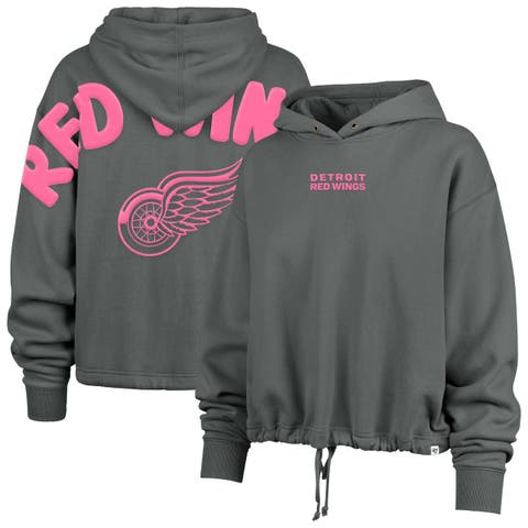 Women's '47 Gray Detroit Red Wings Bright Side Venice Cropped Pullover Hoodie