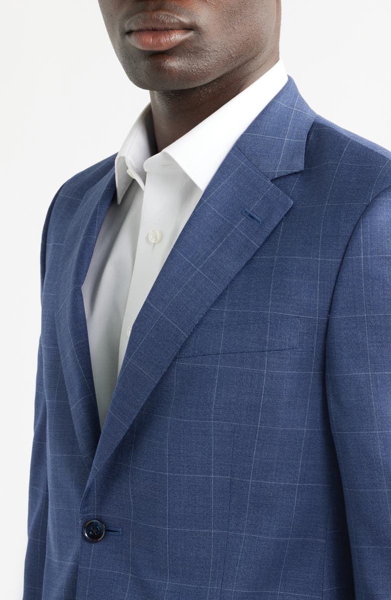 Peter Millar Flynn Classic Fit Medium Blue Windowpane Check Wool Suit, Alternate, color, Blue