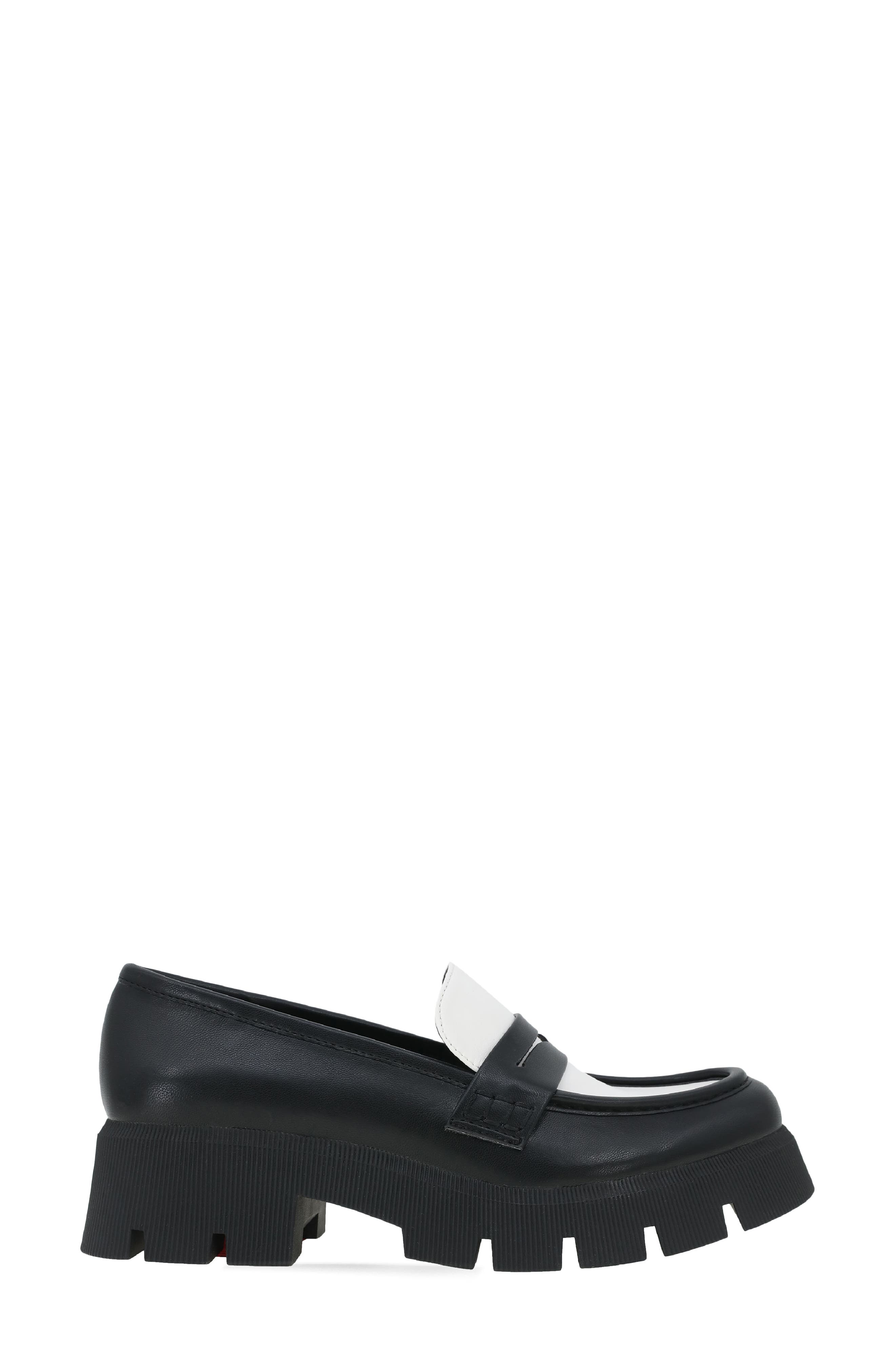 BCBGeneration Rama Platform Penny Loafer, Alternate, color, Black-Cloud Dancer
