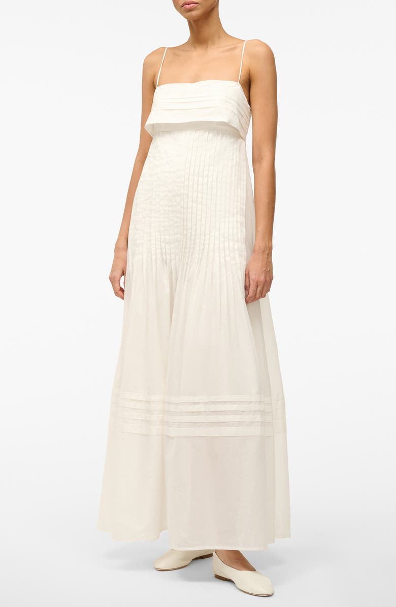 STAUD Kristina Pleat Details Cotton Maxi Dress, Main, color, Ivory