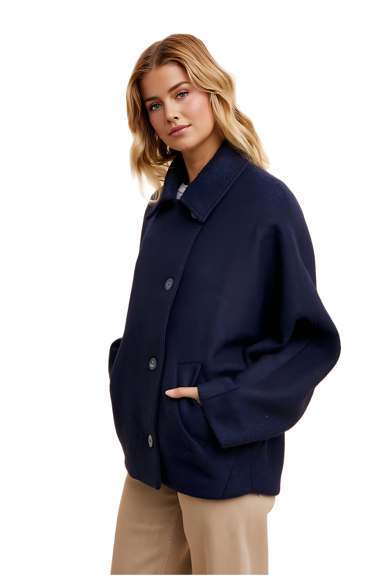 Knit and Lounge Cropped Wool-Blend Coat With Classic Collar And Buttons, Alternate, color, 