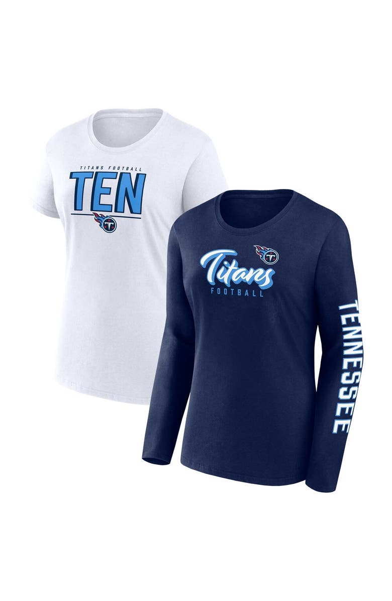 FANATICS Women's Fanatics Branded Navy/White Tennessee Titans Two-Pack Combo Cheerleader T-Shirt Set, Main, color, 