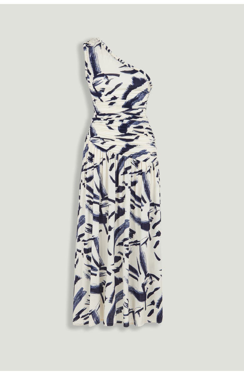 Nocturne Printed One-Shoulder Draped Midi Dress, Alternate, color, Multi-Colored