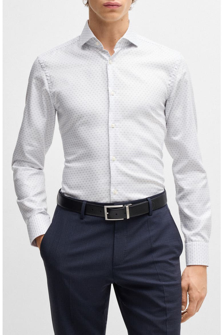 Hank Slim Fit Neat Cotton Dobby Dress Shirt, Main, color, WHITE