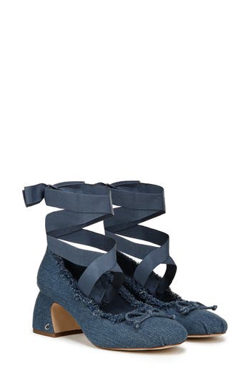 Circus Ny By Sam Edelman Della Lace-up Block-heel Ballet Pumps In Stone Wash Blue