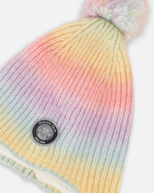 Deux Par Deux Lined Peruvian Knit Pompom Hat Multicolor In Pink