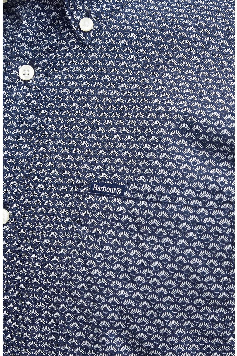 Tailored Fit Scallop Print Short Sleeve Cotton Button-Down Shirt, Alternate, color, NAVY