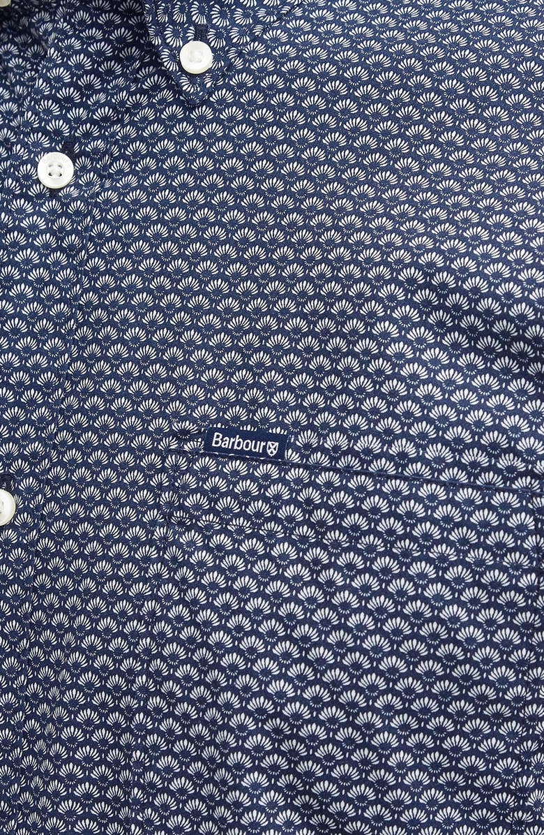 Barbour Tailored Fit Scallop Print Short Sleeve Cotton Button-Down Shirt, Alternate, color, Navy