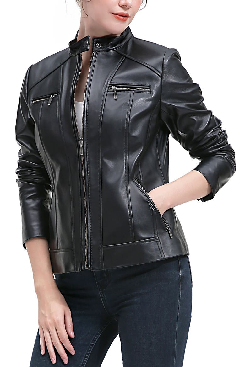 Ana Leather Moto Jacket, Alternate, color, Black