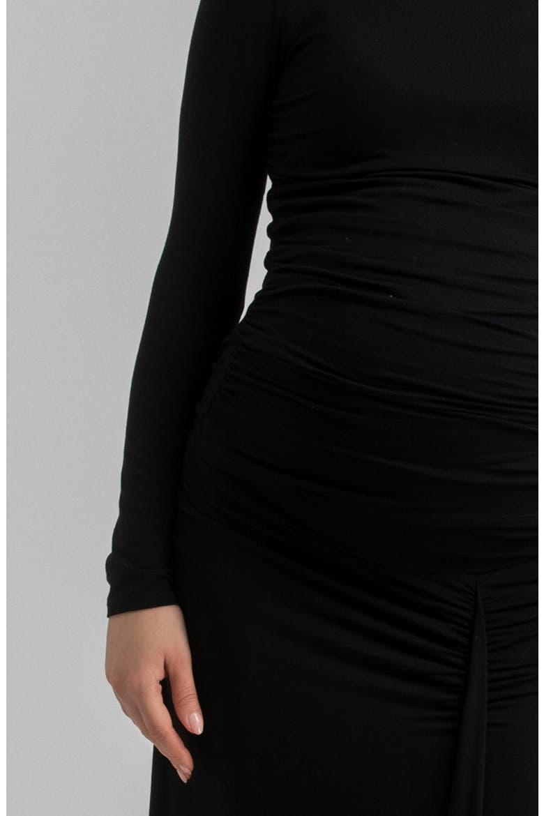 Ruched Moc Neck Maternity T-Shirt, Alternate, color, BLACK