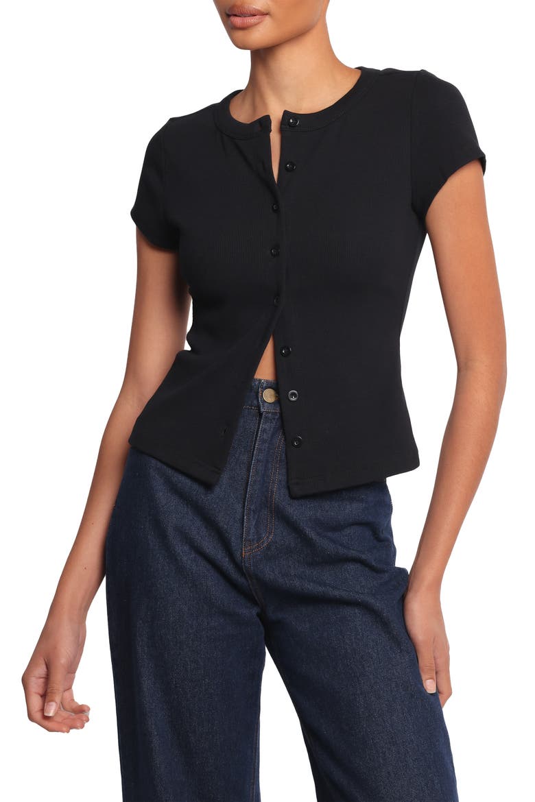 Tylarah Short Sleeve Rib Cardigan, Main, color, BLACK