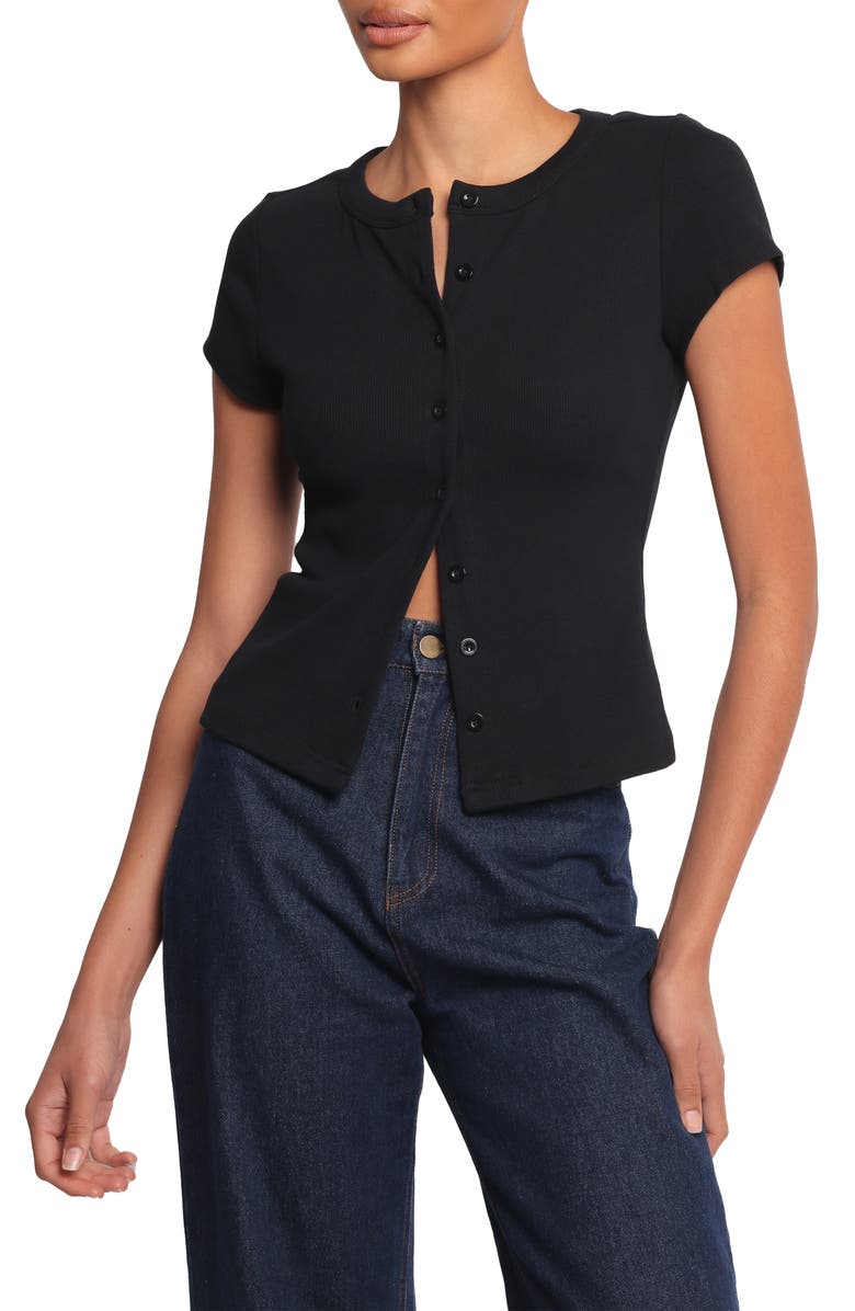 Petal & Pup Tylarah Short Sleeve Rib Cardigan, Main, color, Black