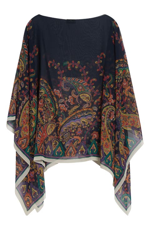 Paisley Print Silk Chiffon Poncho
