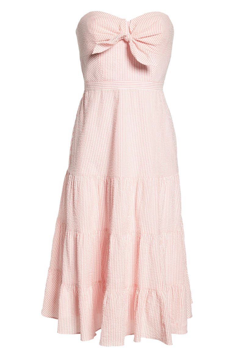 Tie Front Strapless Dress, Alternate, color, BRIGHT CORAL