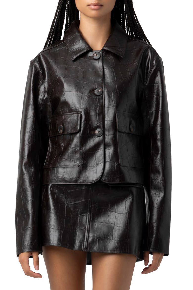 Embossed Faux Leather Jacket, Main, color, INNER DRIVE