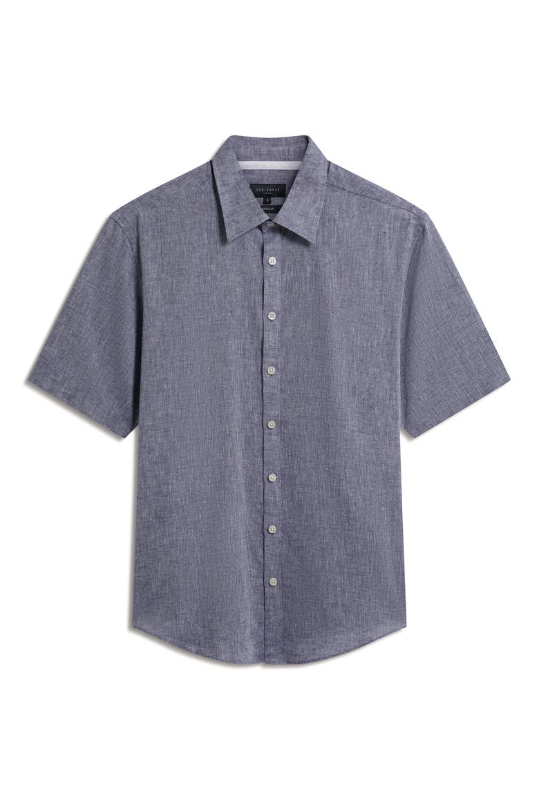 Wryte Regular Fit Short Sleeve Slub Linen & Cotton Button-Up Shirt, Alternate, color, NAVY