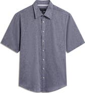 Ted Baker Wryte Regular Fit Short Sleeve Slub Linen & Cotton Button-Up Shirt
