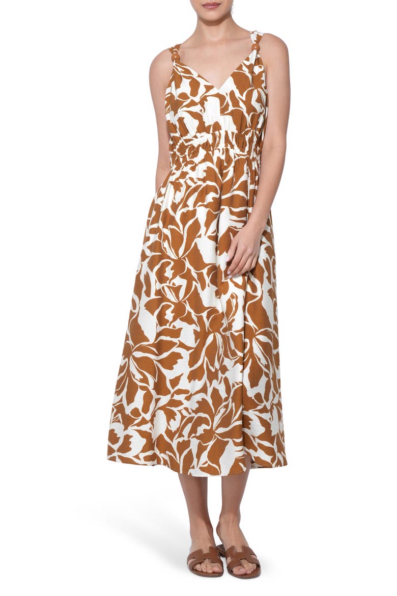 Kiana Wood Trim Sleeveless Maxi Dress, Main, color, OFF WHITE/ RUST
