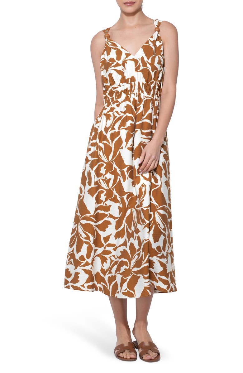 Adelyn Rae Kiana Wood Trim Sleeveless Maxi Dress, Main, color, Off White/ Rust