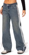EDIKTED Mattie Side Stripe Bow Low Rise Wide Leg Jeans