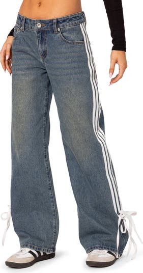 【BAON】Matoi Side Line Wide Denim Pants EDIKTED Mattie Side Stripe Bow Low Rise Wide Leg Jeans