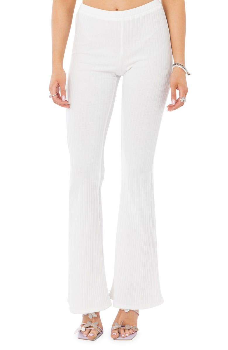 EDIKTED Claire Rib Flare Pants, Main, color, 