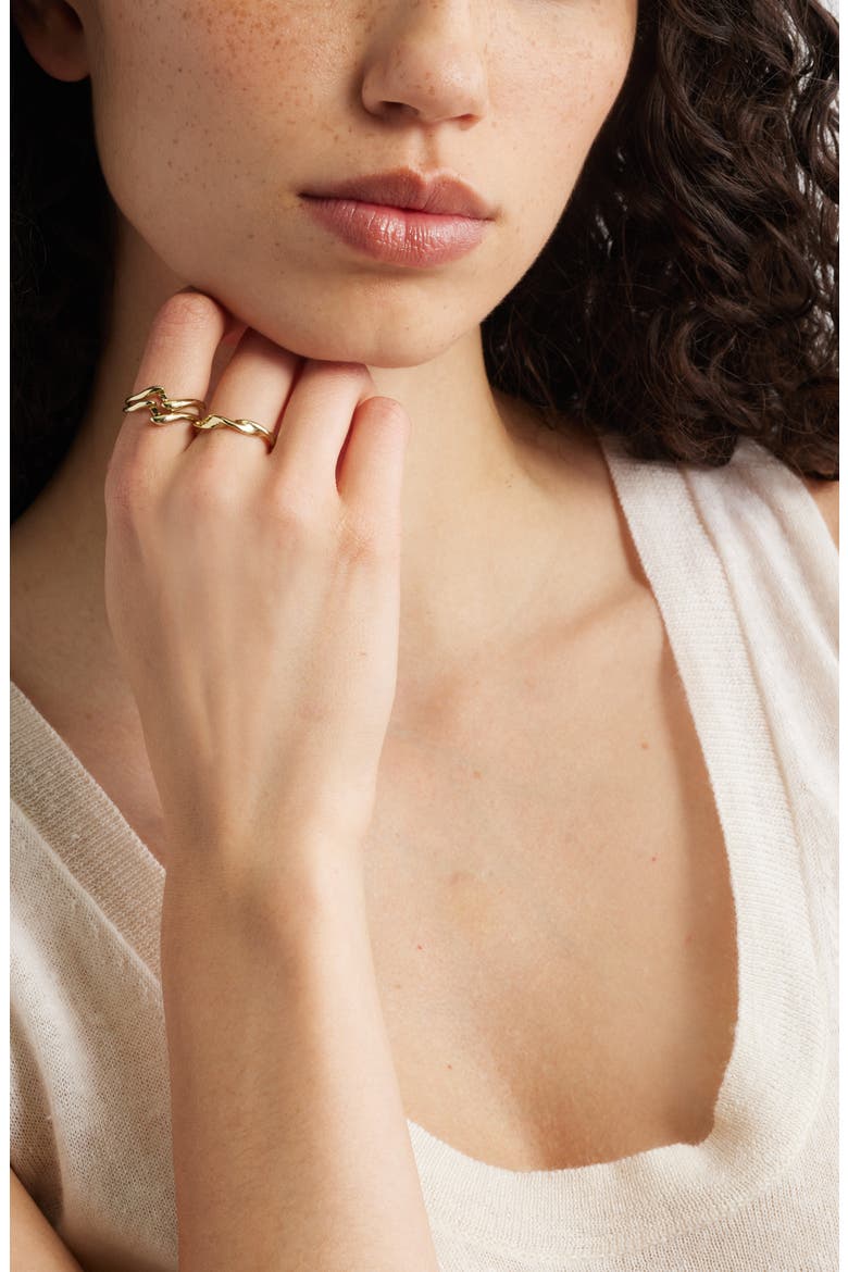 Set of 3 Dainty Wavy Rings, Alternate, color, GOLD