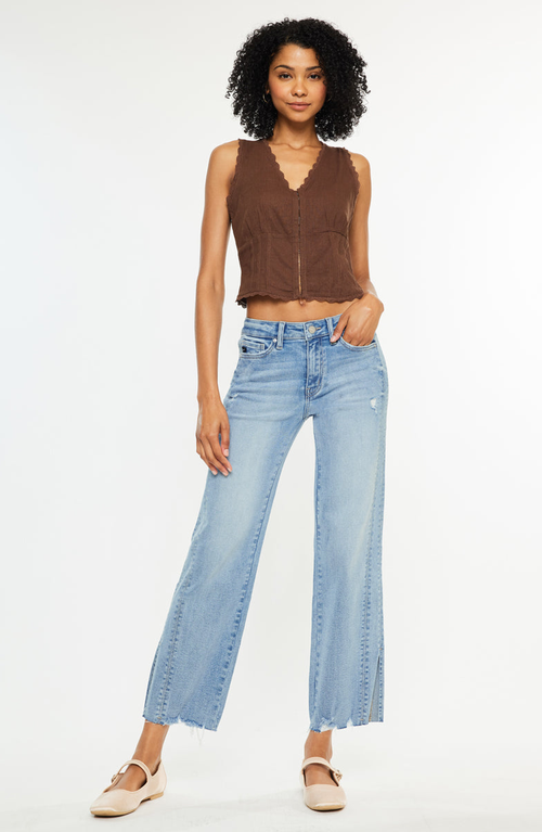 Kancan Sonia Mid Rise Straight Jeans In Blue