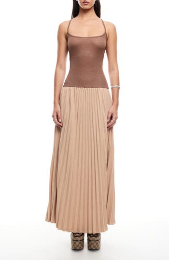Lioness Renissance Mixed Media Maxi Dress In Brown