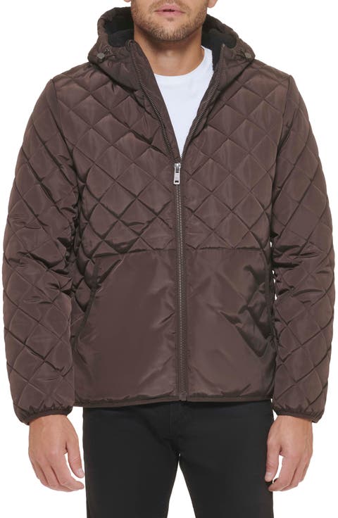 Faux Shearling Lined Hood Quilted Puffer Jacket