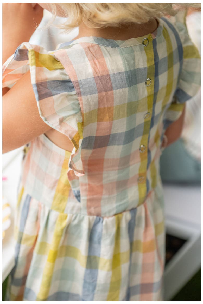 Kids' Checkmate Flutter Sleeve Organic Cotton Dress, Alternate, color, PICNIC