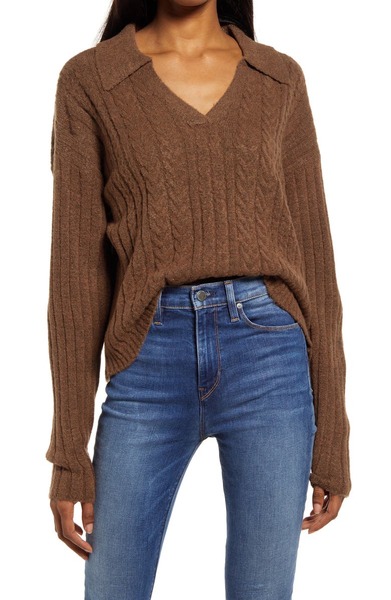 Treasure & Bond Cable Stitch Collar Sweater, Main, color, 