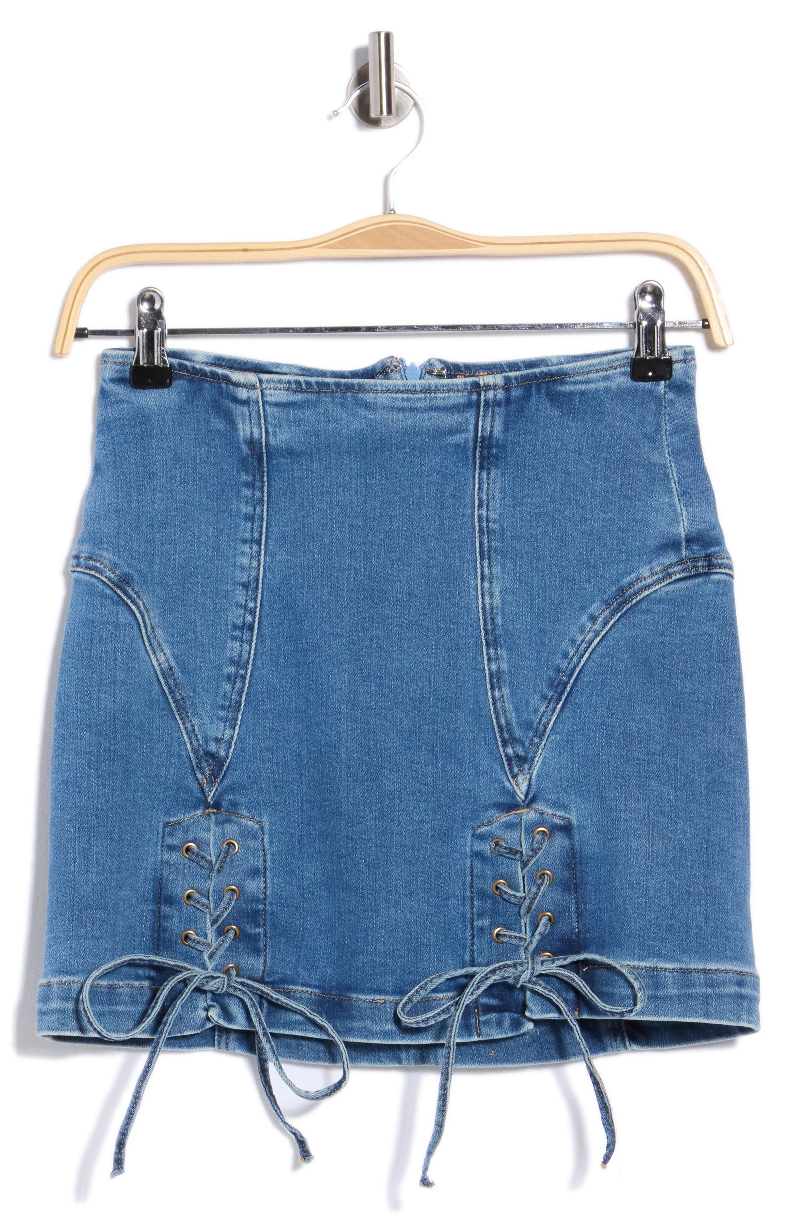 Dolly Lace Up Denim Miniskirt