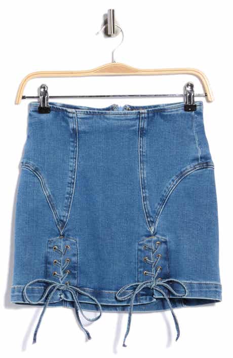 Dolly Lace Up Denim Miniskirt