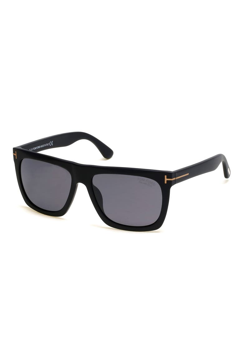 Morgan 57mm Polarized Square Sunglasses, Alternate, color, SHINY BLACK / SMOKE POLARIZED