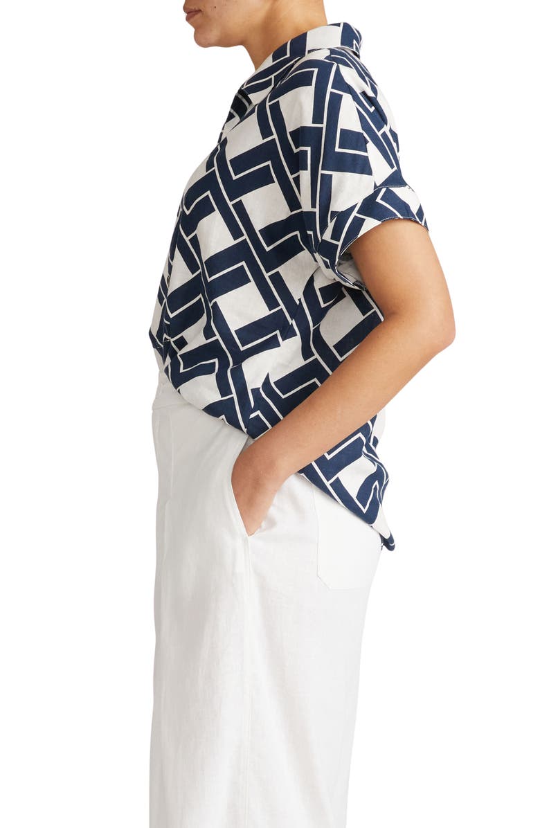 Universal Standard Sandy Print Linen Blend Button-Up Shirt, Alternate, color, Geometrica Print