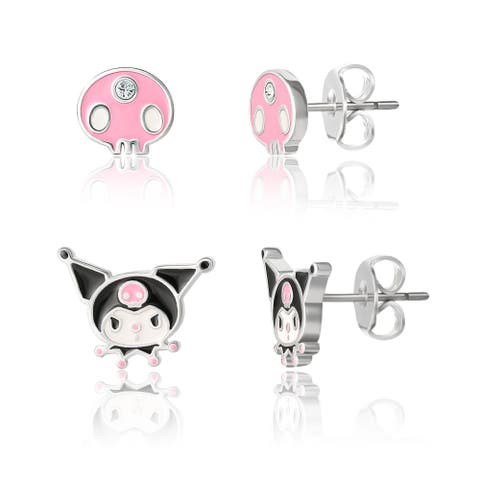 Skull and Kuromi Silver Plated Earring Set - 2 Pairs
