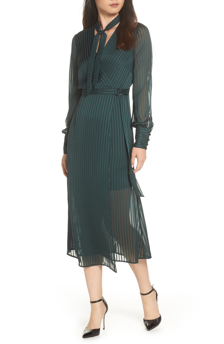 Bardot Shadow Stripe Faux Wrap Midi Dress, Main, color, 