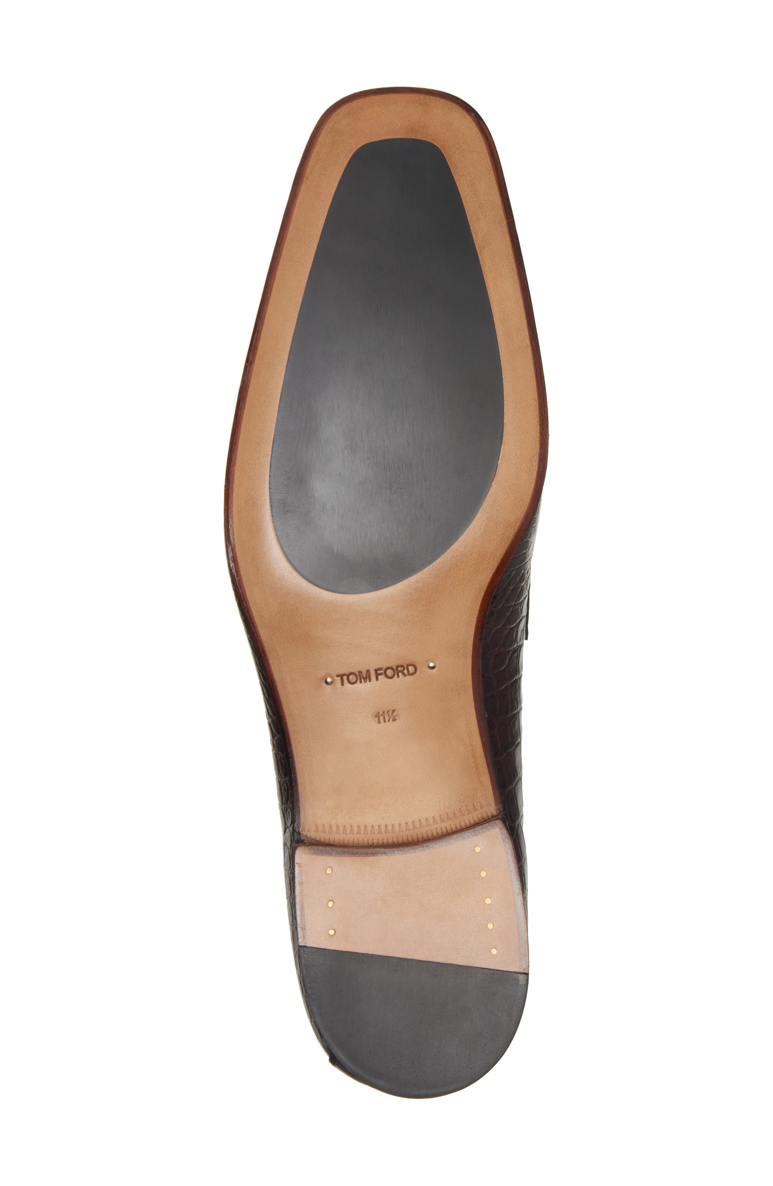 TOM FORD Bailey Croc Embossed Penny Loafer, Alternate, color, 1B092 Dark Mahogany