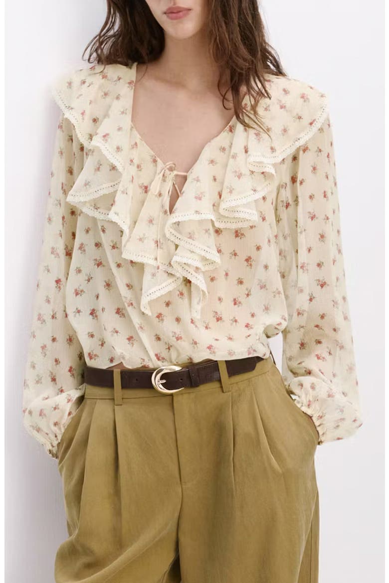 Ruffled Floral Top, Main, color, YELLOW