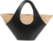 Reformation Siena Leather & Raffia Top Handle Tote