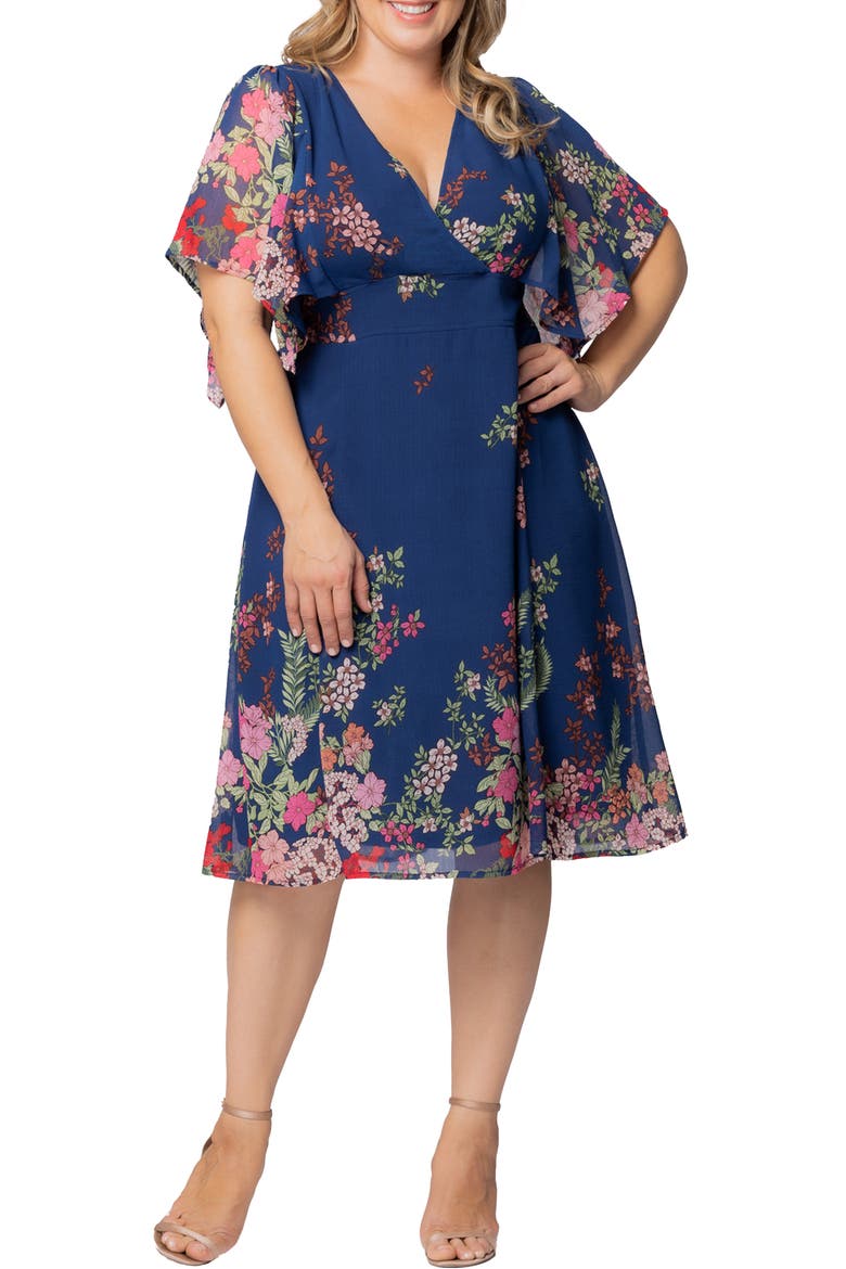 Floral Print A-Line Dress, Main, color, TWILIGHT GARDEN BORDER
