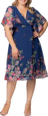 Kiyonna Floral Print A-Line Dress