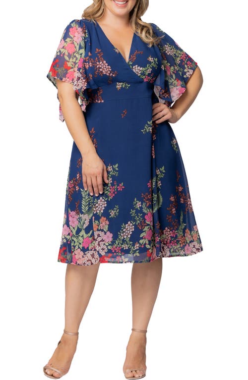 Kiyonna Floral Print A-line Dress In Twilight Garden Border