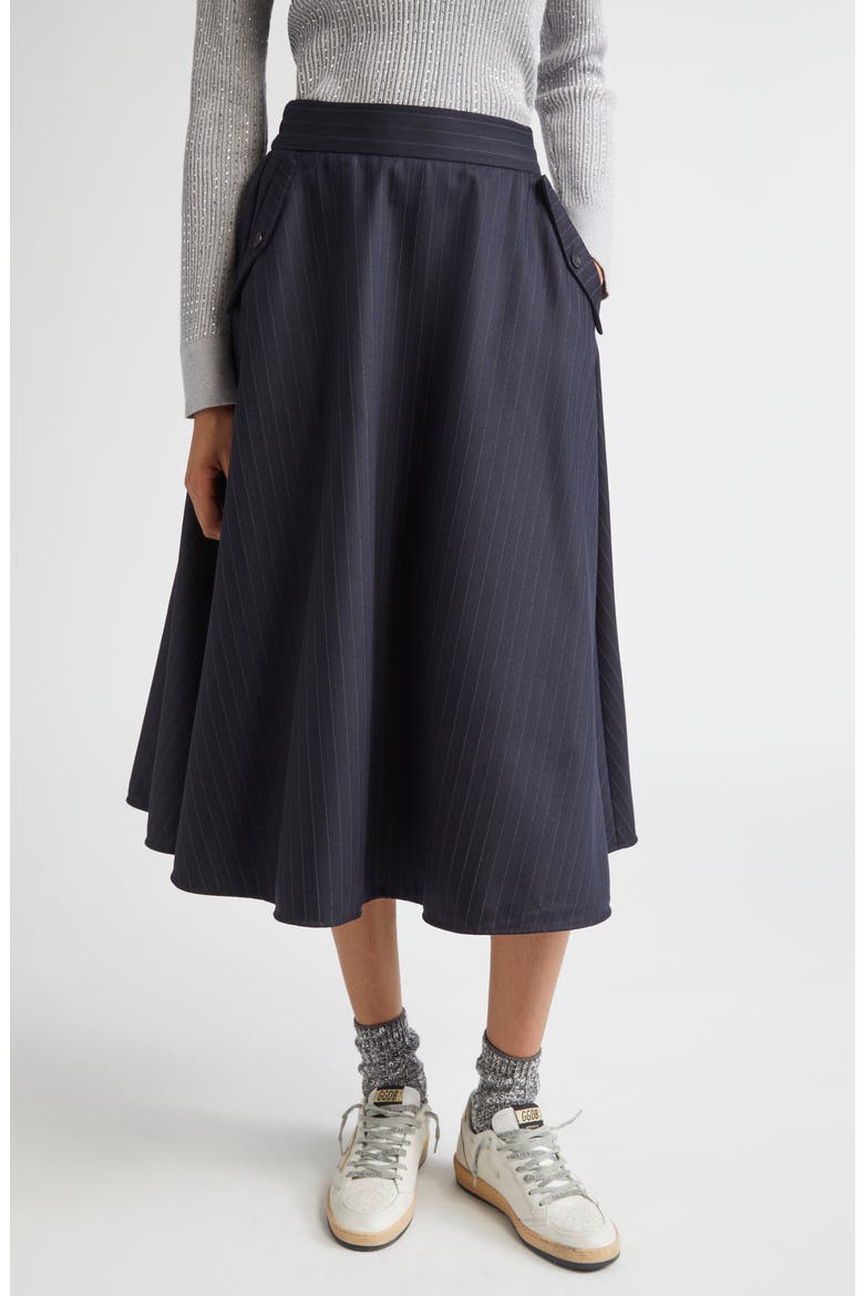 Journey Pinstripe Wool Blend Circle Skirt, Main, color, DARK NAVY