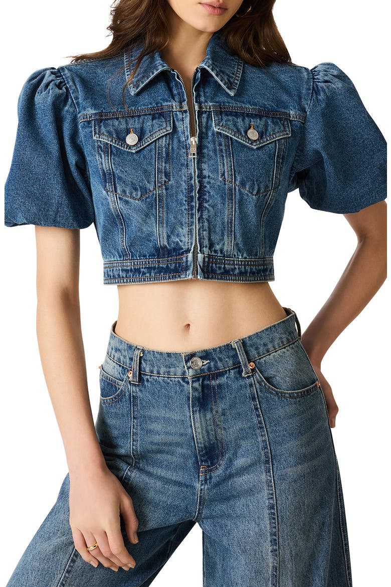 Marcy Cropped Puff Sleeve Jacket, Main, color, BLUE HEATHER