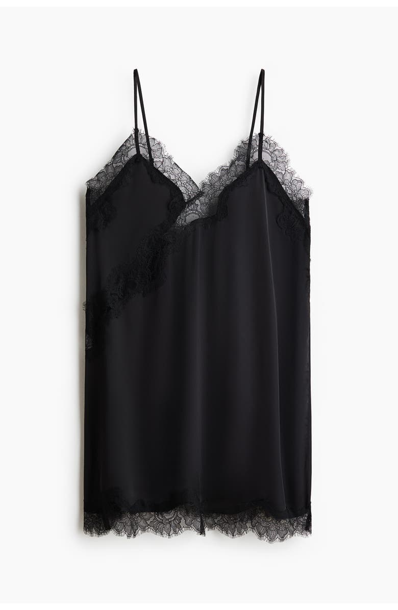 H&M Lace-trimmed Satin Nightslip, Main, color, Black