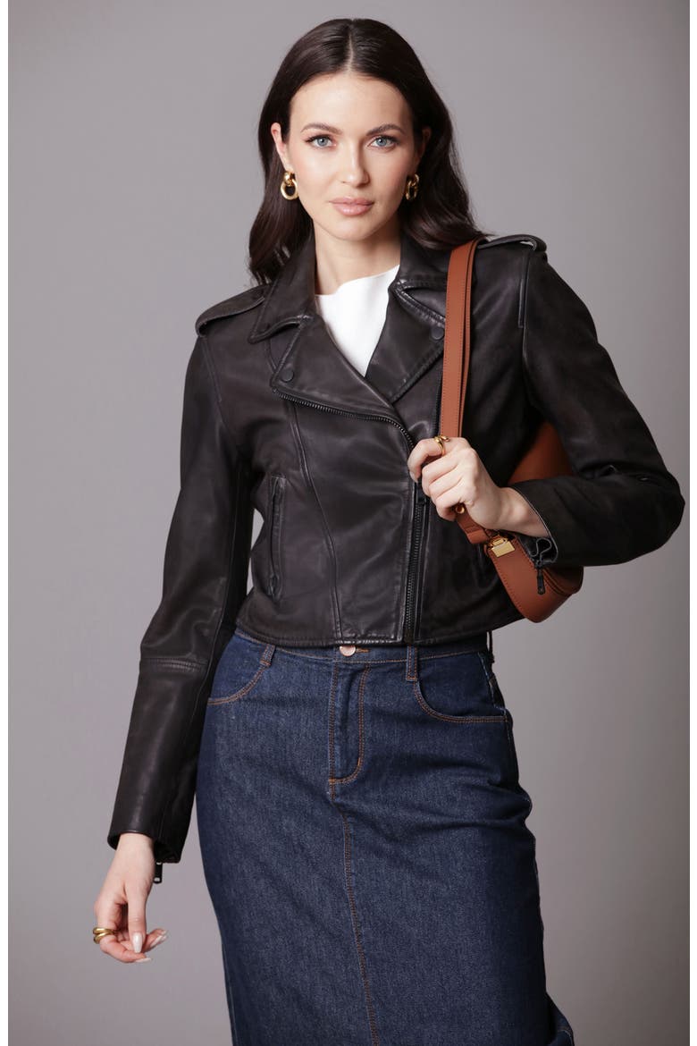 Leather Biker Jacket, Alternate, color, BLACK