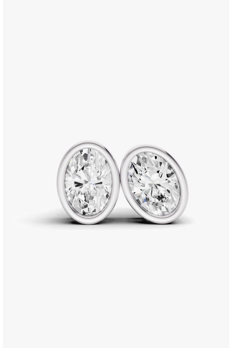 14K Gold Studs 0.25 Carat Earrings Oval Bezel, Main, color, White Gold
